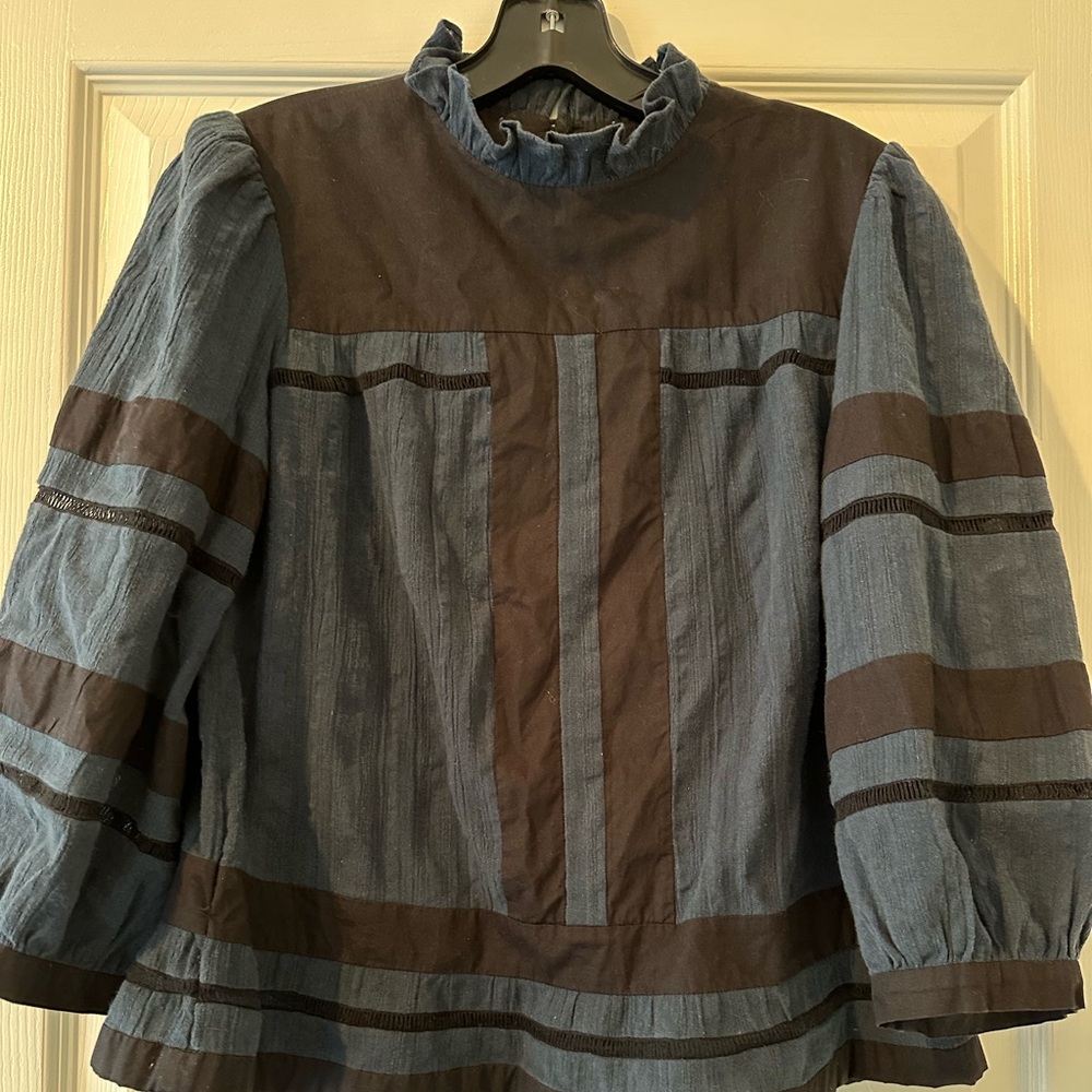 Isabel Marant Blue and Black Puff Sleeve Blouse